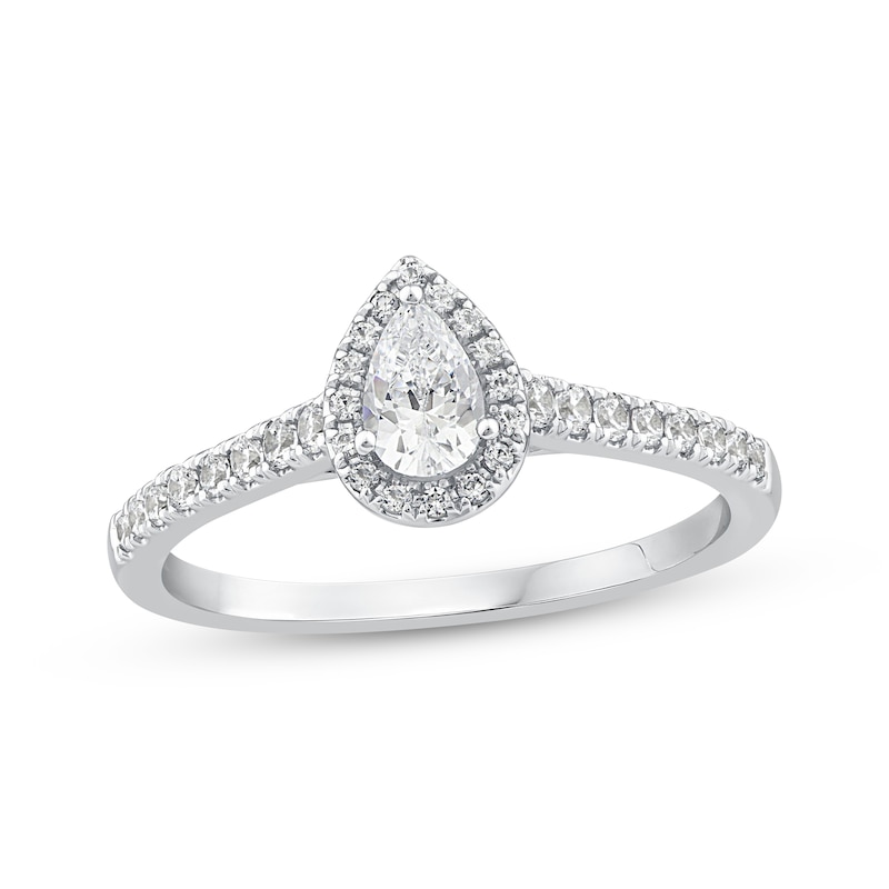 Main Image 1 of Adore Pear-Shaped Diamond Halo Engagement Ring 1/2 ct tw 14K White Gold