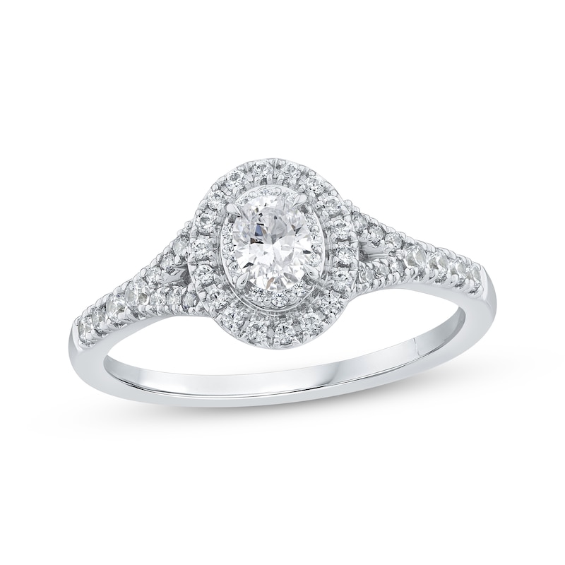 Main Image 1 of Adore Oval-Cut Diamond Halo Engagement Ring 1/2 ct tw 14K White Gold