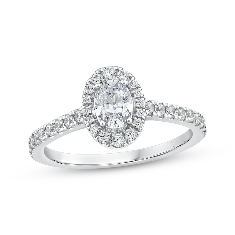Main Image 1 of Adore Oval-Cut Diamond Halo Engagement Ring 5/8 ct tw 14K White Gold