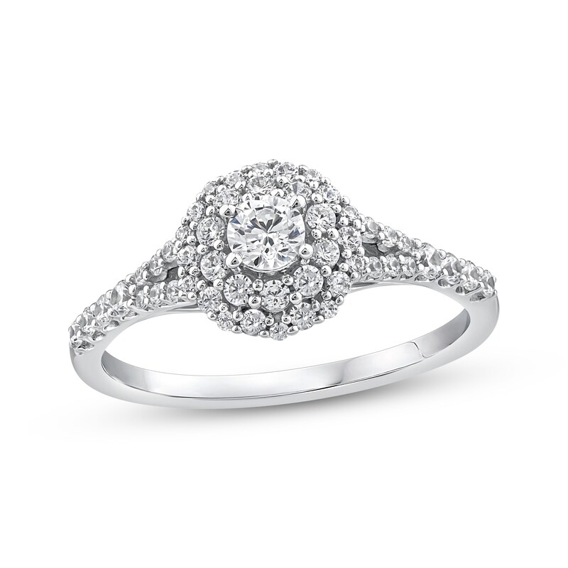 Main Image 1 of Adore Round-Cut Diamond Double Halo Engagement Ring 1/2 ct tw 14K White Gold