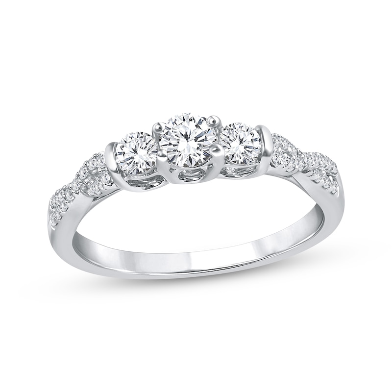 Main Image 1 of Adore Round-Cut Diamond Three-Stone Twist Shank Engagement Ring 1/2 ct tw 14K White Gold
