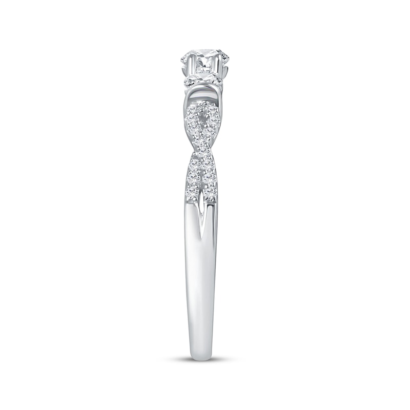Main Image 2 of Adore Round-Cut Diamond Three-Stone Twist Shank Engagement Ring 1/2 ct tw 14K White Gold