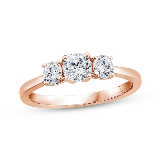 Round-Cut Diamond Three-Stone Engagement Ring 3/4 ct tw 14K Rose Gold