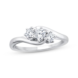 Adore Round-Cut Diamond Three-Stone Bypass Engagement Ring 1/2 ct tw 14K White Gold
