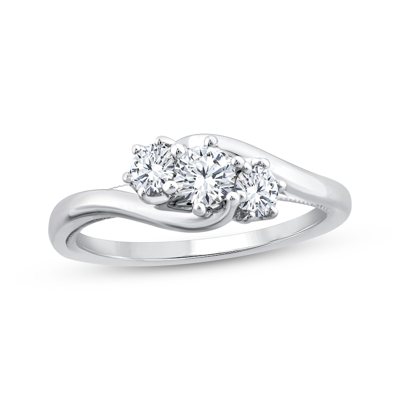 Main Image 1 of Adore Round-Cut Diamond Three-Stone Bypass Engagement Ring 1/2 ct tw 14K White Gold