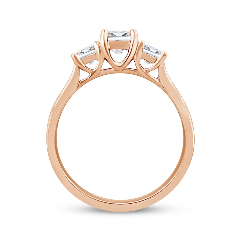 Main Image 3 of Adore Princess-Cut Diamond Three-Stone Engagement Ring 1 ct tw 14K Rose Gold
