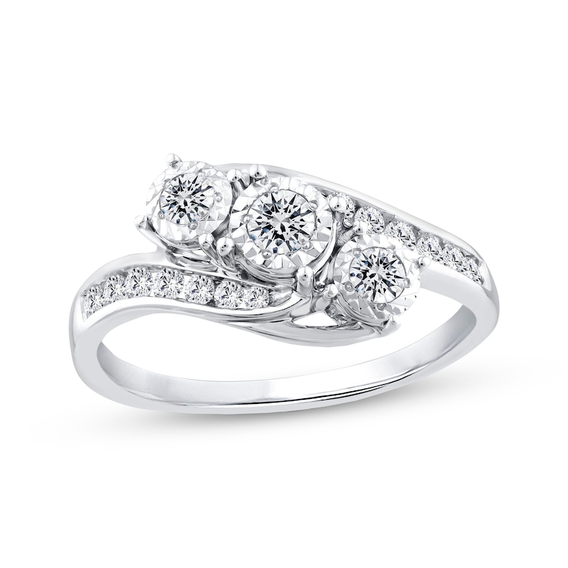 Main Image 1 of Adore Diamond Three-Stone Bypass Engagement Ring 1/2 ct tw 14K White Gold
