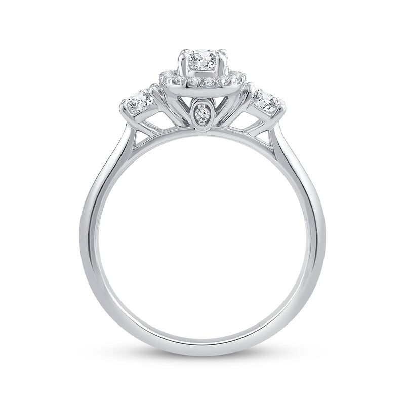 Main Image 3 of Adore Round-Cut Diamond Three-Stone Center Halo Engagement Ring 5/8 ct tw 14K White Gold