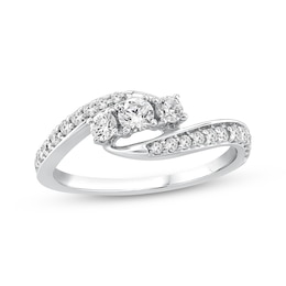 Adore Round-Cut Diamond Three-Stone Bypass Engagement Ring 1/2 ct tw 14K White Gold