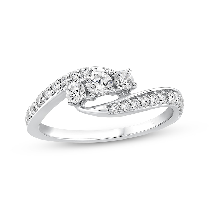 Main Image 1 of Adore Round-Cut Diamond Three-Stone Bypass Engagement Ring 1/2 ct tw 14K White Gold