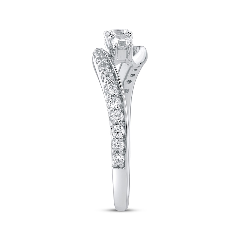 Main Image 2 of Adore Round-Cut Diamond Three-Stone Bypass Engagement Ring 1/2 ct tw 14K White Gold