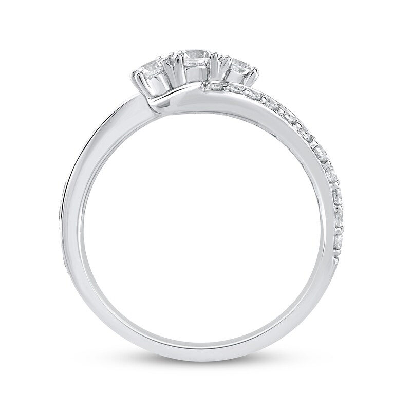 Main Image 3 of Adore Round-Cut Diamond Three-Stone Bypass Engagement Ring 1/2 ct tw 14K White Gold