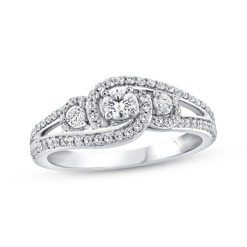 Main Image 1 of Adore Round-Cut Diamond Three-Stone Swirl Engagement Ring 1/2 ct tw 14K White Gold