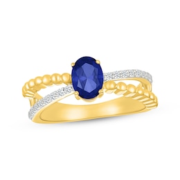 STUDIO BY KAY Oval-Cut Blue Lab-Created Sapphire & White Lab-Created Sapphire Crossover Ring 24K Yellow Gold Vermeil Sterling Silver