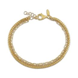 Layered Chain Bracelet 24K Yellow Gold Vermeil Sterling Silver 7.5"