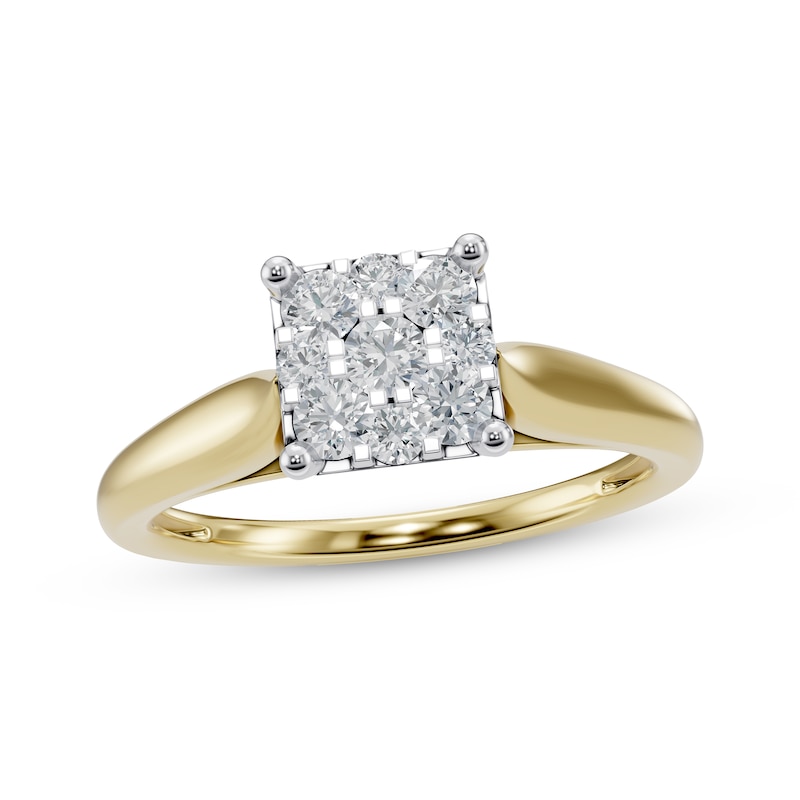 Multi-Diamond Square Engagement Ring 1/4 ct tw 14K Two-Tone Gold