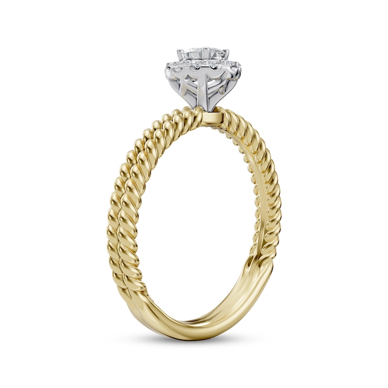 Main Image 2 of Adore Oval-Cut Diamond Halo Twist Shank Engagement Ring 1/4 ct tw 14K Two-Tone Gold
