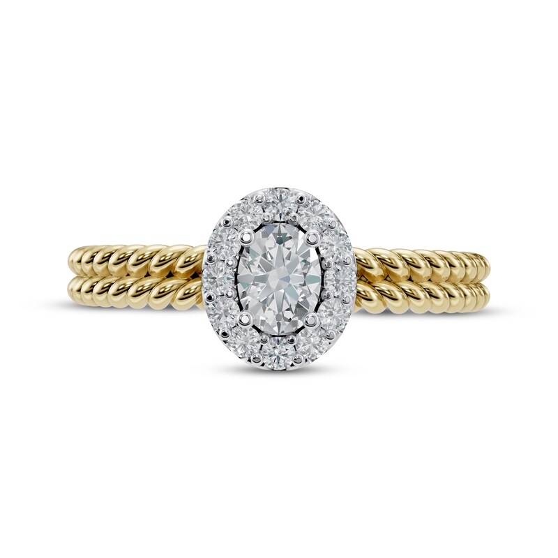 Main Image 3 of Adore Oval-Cut Diamond Halo Twist Shank Engagement Ring 1/4 ct tw 14K Two-Tone Gold