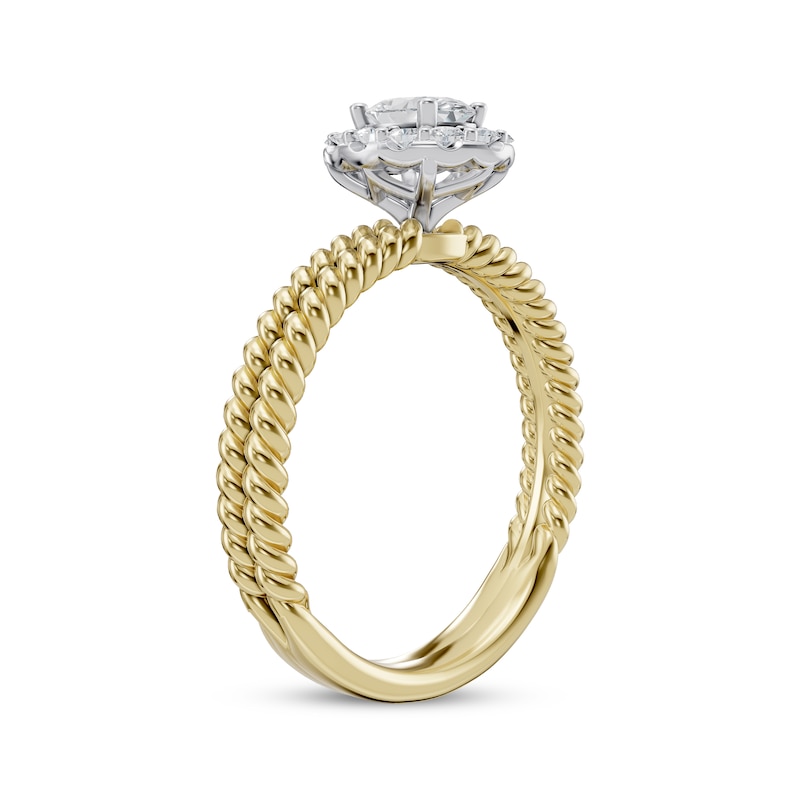 Main Image 2 of Adore Oval-Cut Diamond Halo Twist Shank Engagement Ring 1/2 ct tw 14K Two-Tone Gold