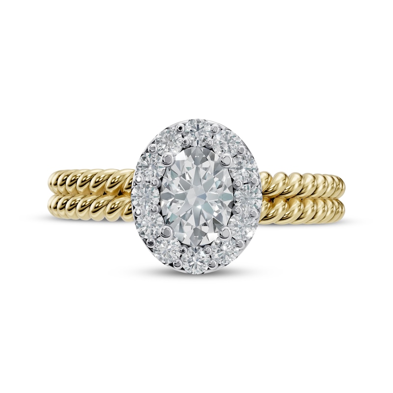 Main Image 3 of Adore Oval-Cut Diamond Halo Twist Shank Engagement Ring 1/2 ct tw 14K Two-Tone Gold