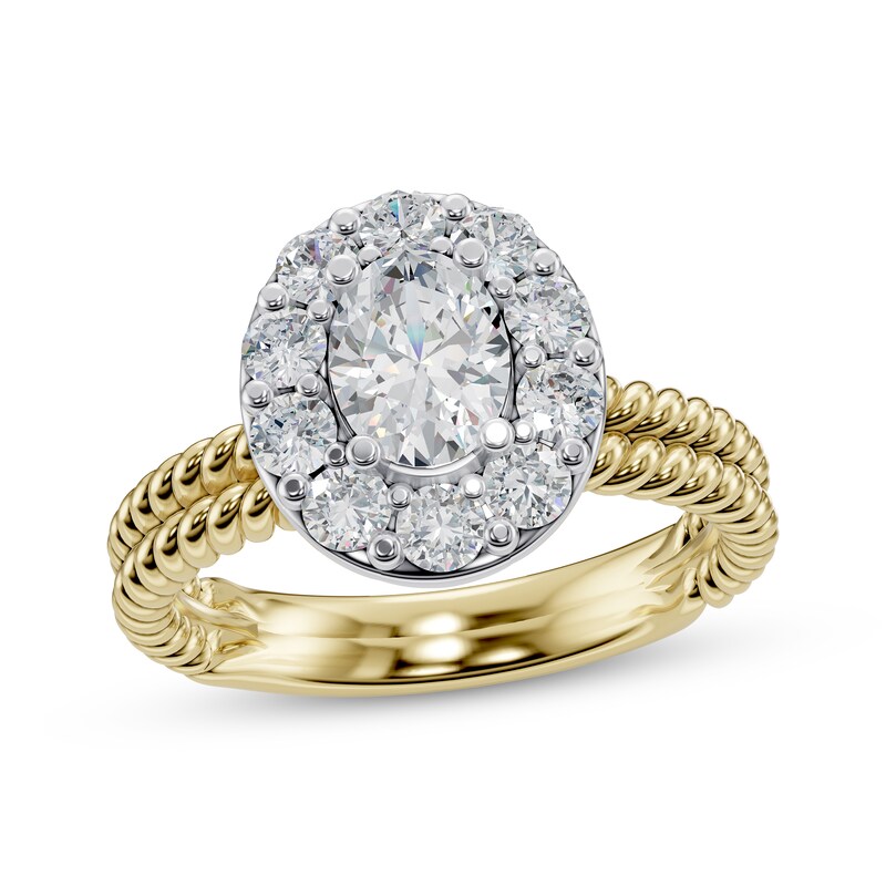 Main Image 1 of Adore Oval-Cut Diamond Halo Twist Shank Engagement Ring 1 ct tw 14K Two-Tone Gold