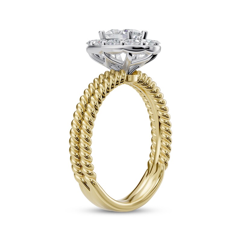 Main Image 2 of Adore Oval-Cut Diamond Halo Twist Shank Engagement Ring 1 ct tw 14K Two-Tone Gold