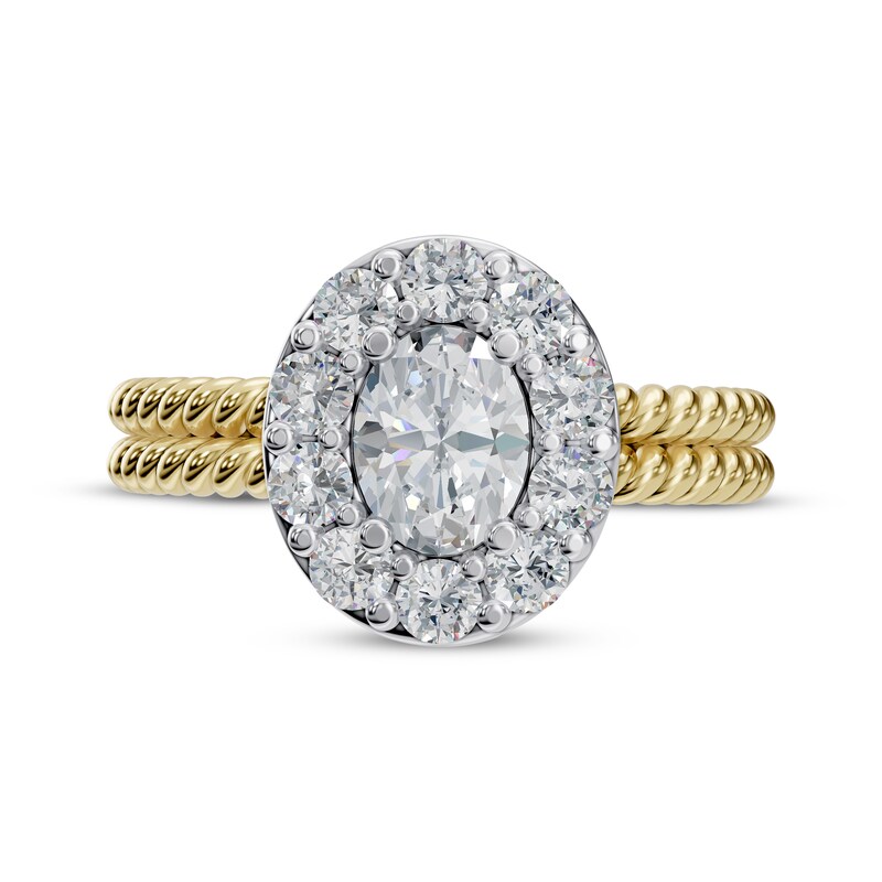 Main Image 3 of Adore Oval-Cut Diamond Halo Twist Shank Engagement Ring 1 ct tw 14K Two-Tone Gold