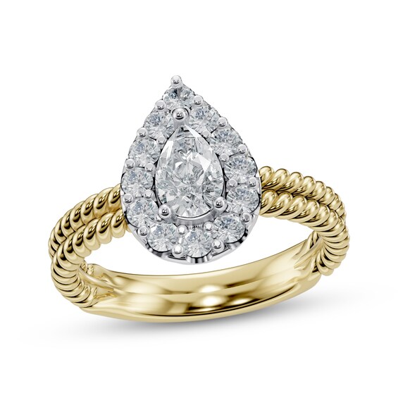 Adore Pear-Shaped Diamond Halo Twist Shank Engagement Ring 1 ct tw 14K Two-Tone Gold
