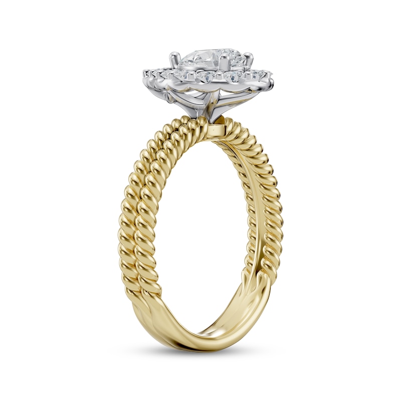 Main Image 2 of Adore Pear-Shaped Diamond Halo Twist Shank Engagement Ring 1 ct tw 14K Two-Tone Gold