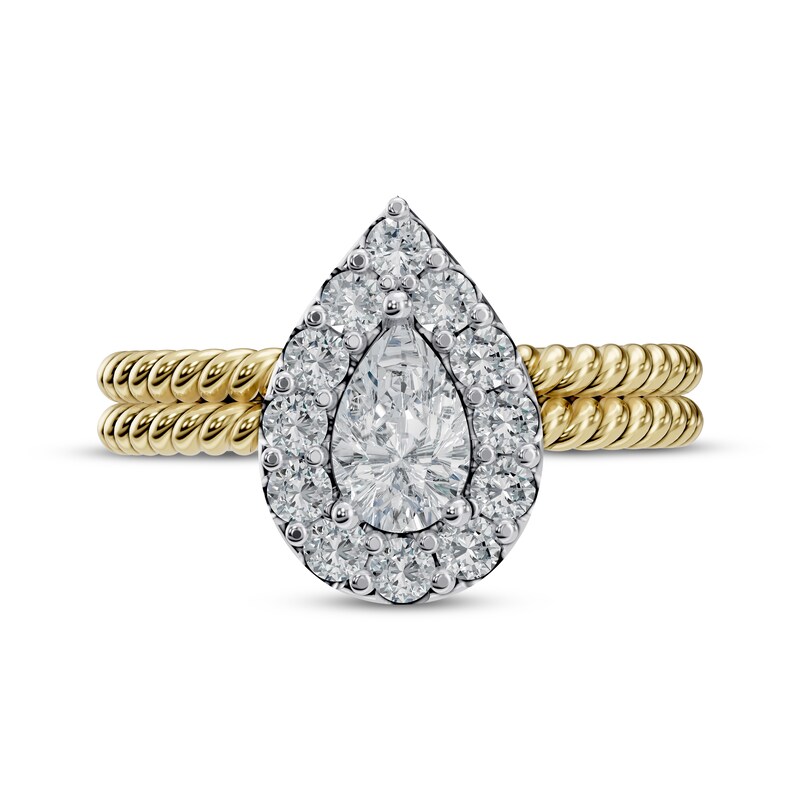 Main Image 3 of Adore Pear-Shaped Diamond Halo Twist Shank Engagement Ring 1 ct tw 14K Two-Tone Gold