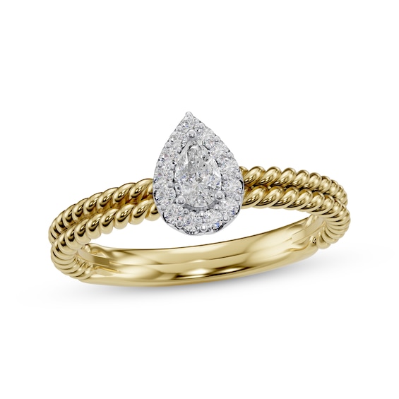 Adore Pear-Shaped Diamond Rope Twist Engagement Ring 1/4 ct tw 14K Two-Tone Gold