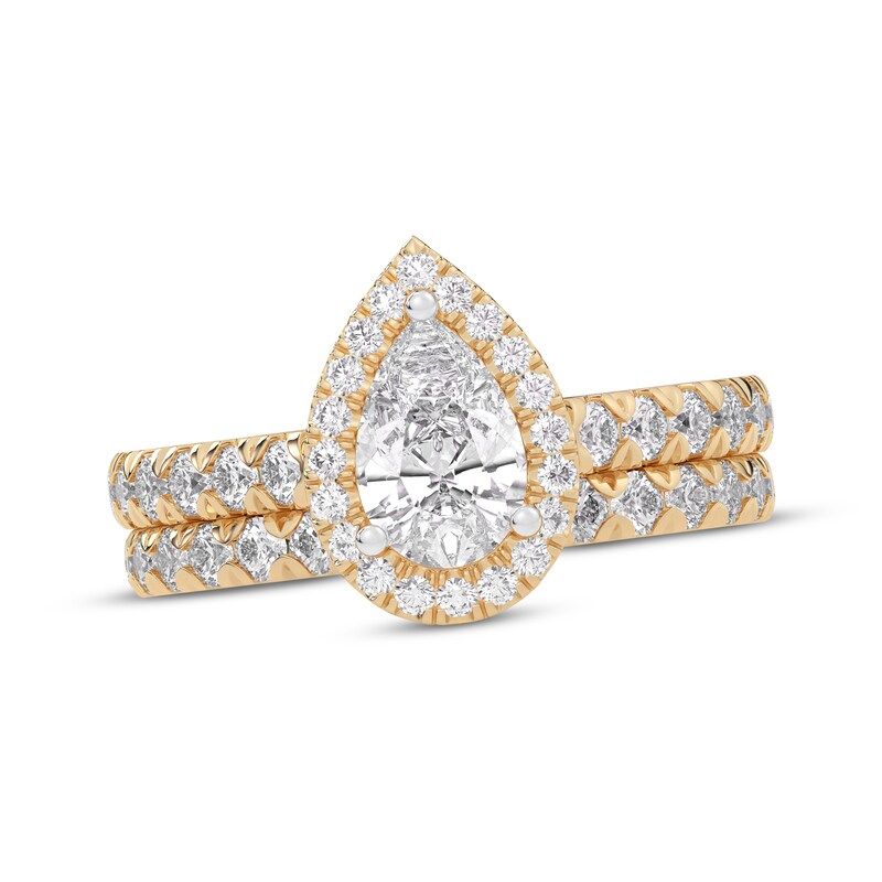 Main Image 1 of Adore Lab-Grown Diamonds Pear-Shaped Halo Bridal Set 2 ct tw 14K Yellow Gold (VS2/F)
