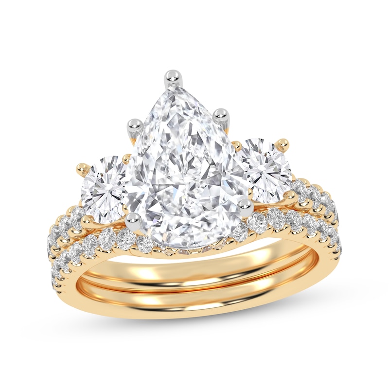 Main Image 1 of Adore Lab-Grown Diamonds Pear-Shaped & Round-Cut Three-Stone Bridal Set 3 ct tw 14K Yellow Gold