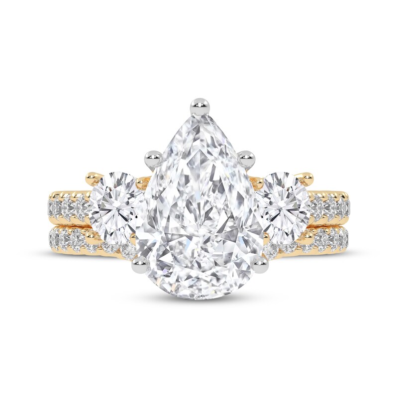 Main Image 3 of Adore Lab-Grown Diamonds Pear-Shaped & Round-Cut Three-Stone Bridal Set 3 ct tw 14K Yellow Gold