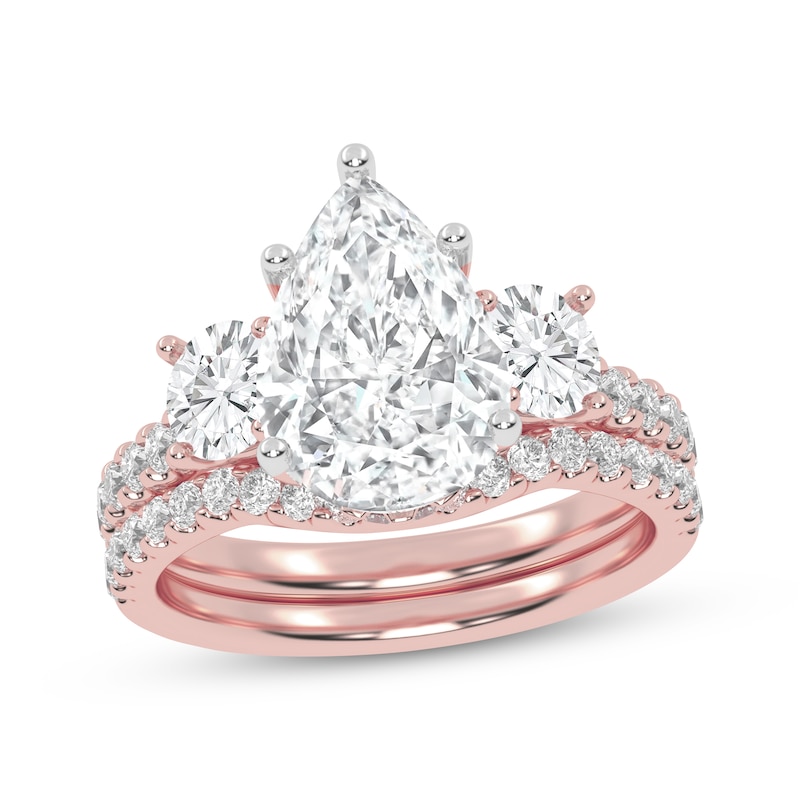 Main Image 1 of Adore Lab-Grown Diamonds Pear-Shaped & Round-Cut Three-Stone Bridal Set 3 ct tw 14K Rose Gold