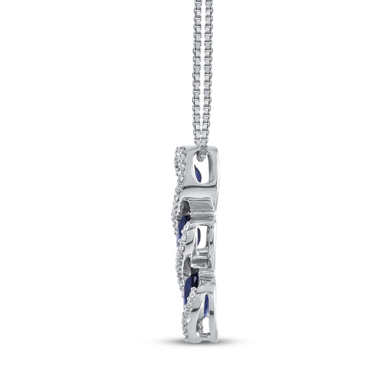 Main Image 2 of Memories Moments Magic Oval-Cut Blue Lab-Created Sapphire & Diamond Three-Stone Necklace 1/8 ct tw Sterling Silver 18"