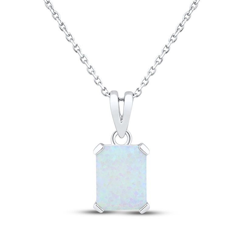 Main Image 1 of Emerald-Cut Lab-Created Opal Solitaire Necklace Sterling Silver 18"