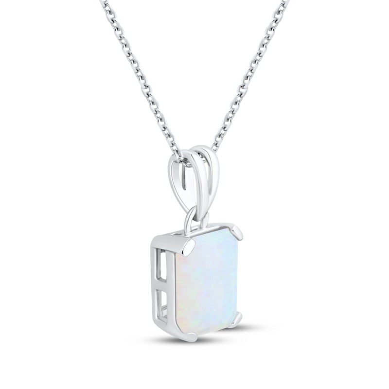 Main Image 2 of Emerald-Cut Lab-Created Opal Solitaire Necklace Sterling Silver 18"