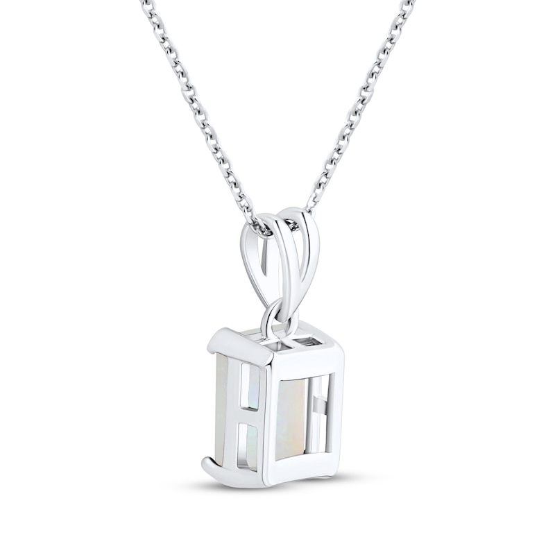 Main Image 3 of Emerald-Cut Lab-Created Opal Solitaire Necklace Sterling Silver 18"