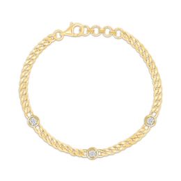 KAY Lab-Grown Diamonds Three-Stone Curb Chain Bracelet 1/6 ct tw 14K Yellow Gold-Plated Sterling Silver 7"