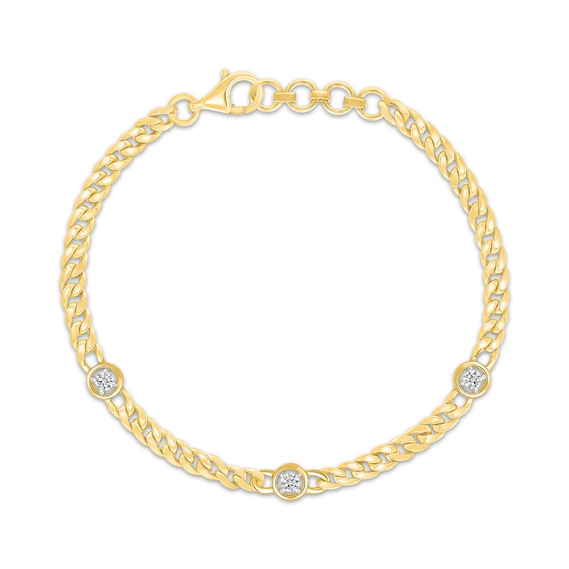 Main Image 1 of KAY Lab-Grown Diamonds Three-Stone Curb Chain Bracelet 1/6 ct tw 14K Yellow Gold-Plated Sterling Silver 7"