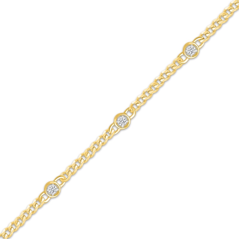 Main Image 2 of KAY Lab-Grown Diamonds Three-Stone Curb Chain Bracelet 1/6 ct tw 14K Yellow Gold-Plated Sterling Silver 7"
