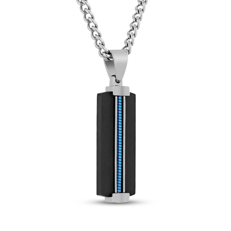 Main Image 2 of Men's Slender Dog Tag Necklace Stainless Steel with Black & Blue Ion Plating 24"