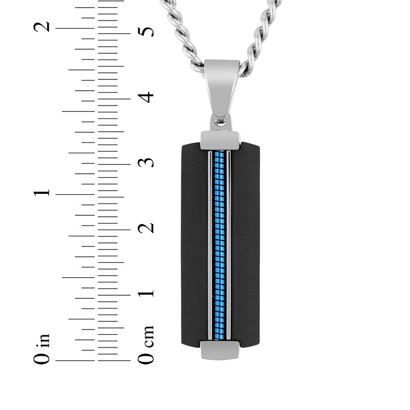 Main Image 4 of Men's Slender Dog Tag Necklace Stainless Steel with Black & Blue Ion Plating 24"
