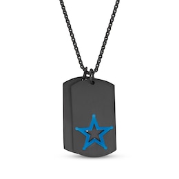 Men's "Blue Lives Matter" Star Double Dog Tag Necklace Black & Blue Ion-Plated Stainless Steel 24"