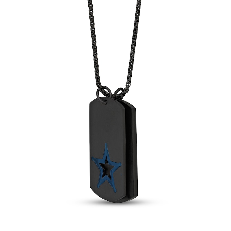 Main Image 2 of Men's "Blue Lives Matter" Star Double Dog Tag Necklace Black & Blue Ion-Plated Stainless Steel 24"