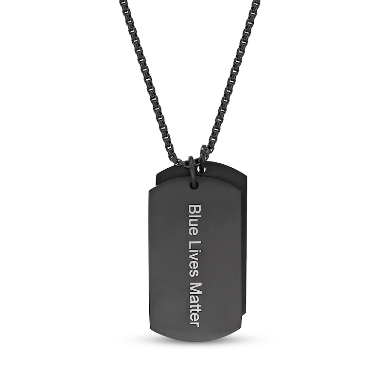 Main Image 3 of Men's "Blue Lives Matter" Star Double Dog Tag Necklace Black & Blue Ion-Plated Stainless Steel 24"
