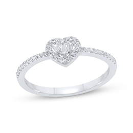 Baguette & Round-Cut Multi-Diamond Heart Fashion Ring 1/5 ct tw 10K White Gold