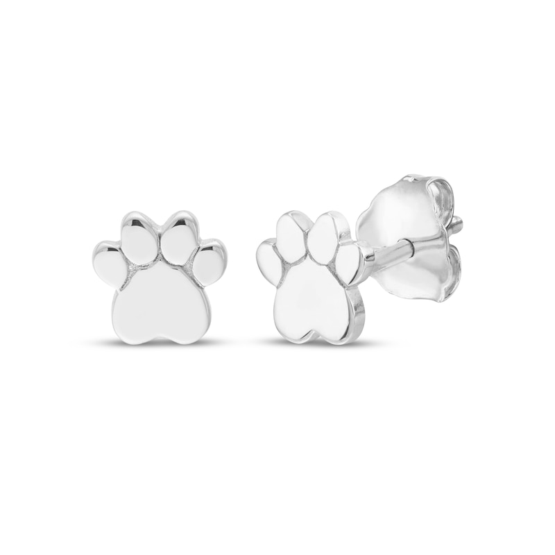Main Image 1 of Paw Print Stud Earrings 14K White Gold
