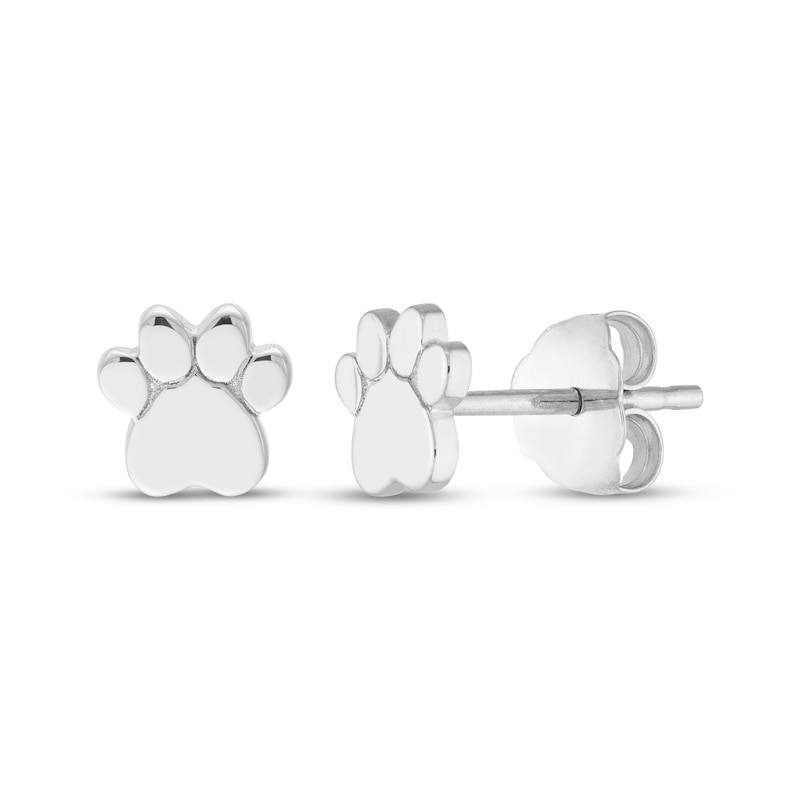 Main Image 3 of Paw Print Stud Earrings 14K White Gold
